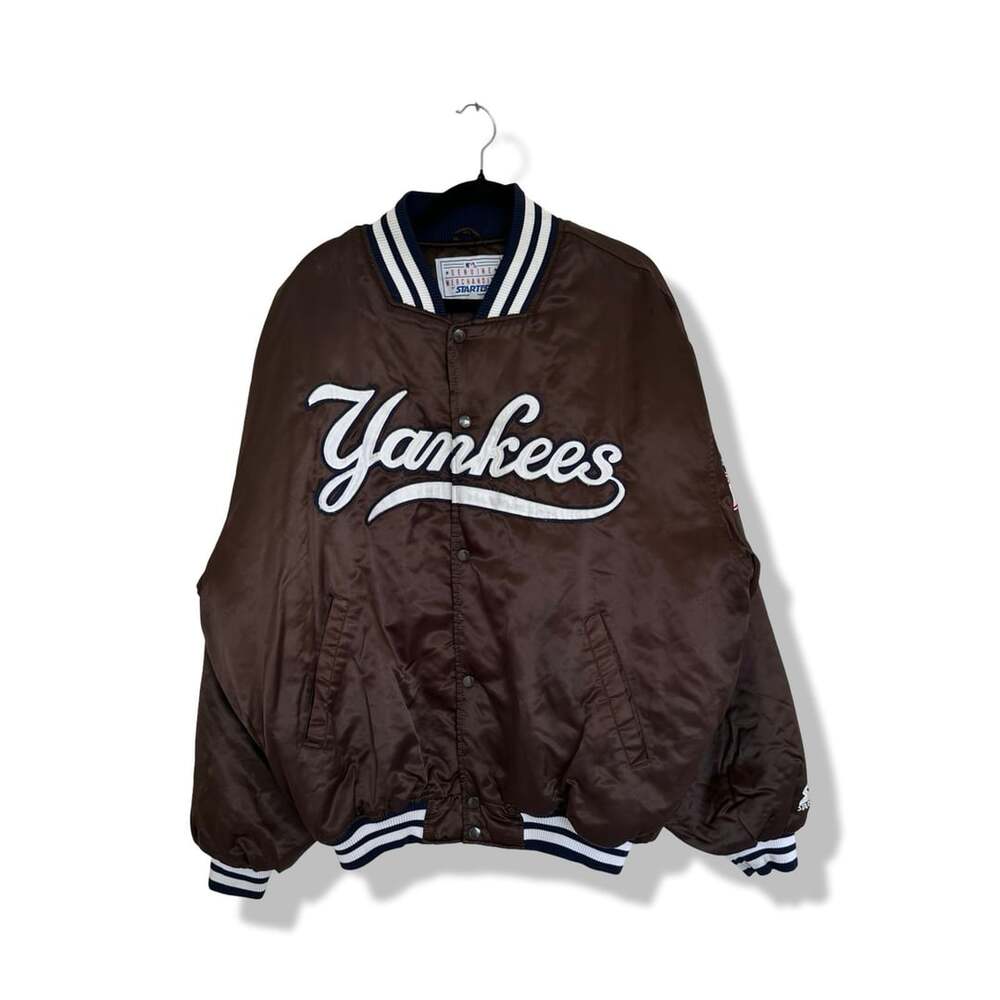 Vintage 90s Starter New York Yankees Brown Satin Bomber Jacket XL